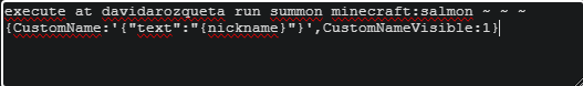 Ejemplo de comando de Minecraft con nombre del donador